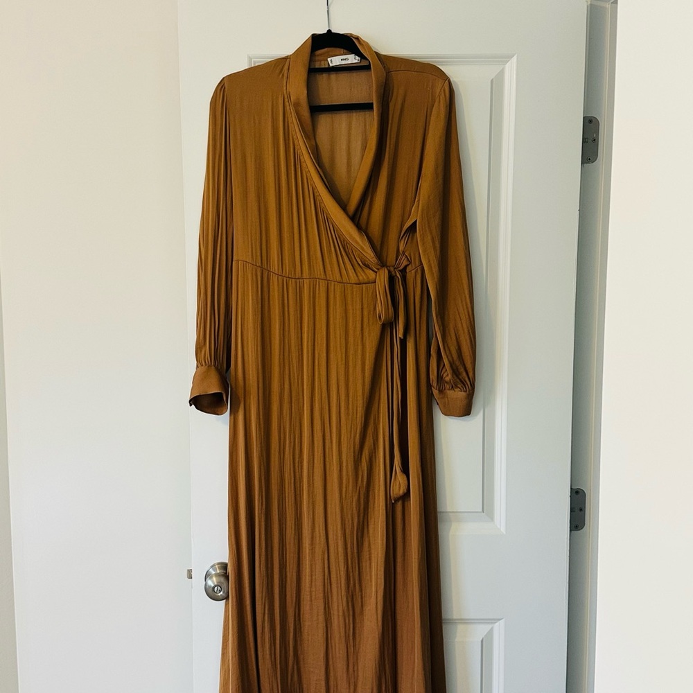 Mango Brown Long Sleeve Midi Dress